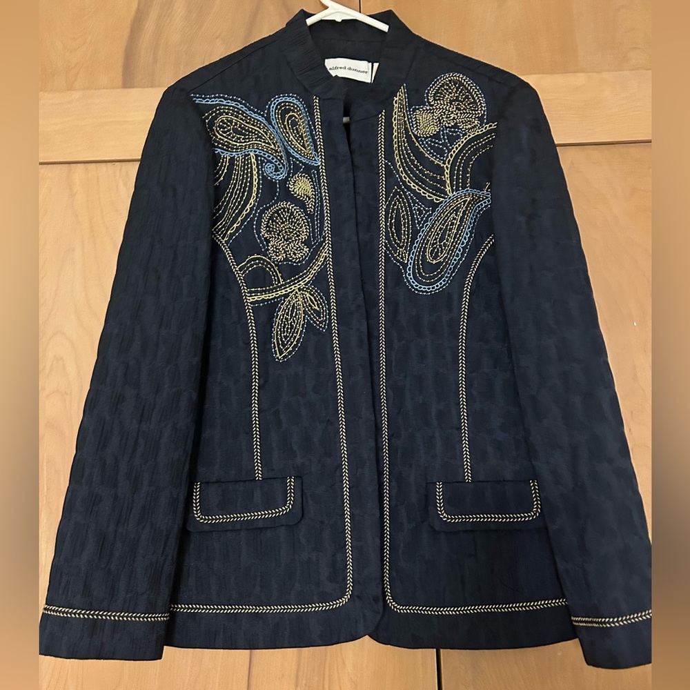 Alfred Dunner Navy Embroidered Blazer